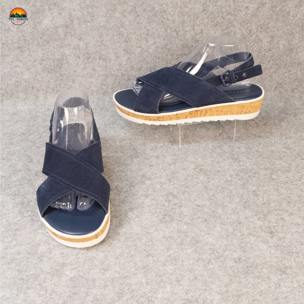 Marc Fisher Slingback Sandals Navy Blue Suede Platform Cross Strap Women's 8.5M